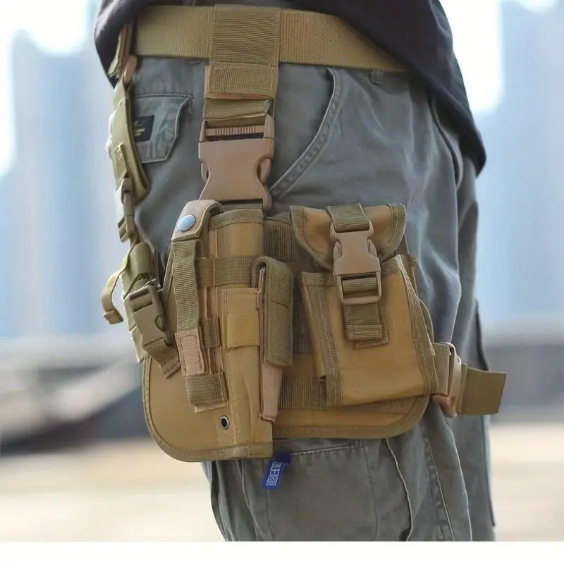 Tactical Pistol & Magazine Leg Holster - 25cm Adjustable, Fixed, Waterproof, Universal, Durable Nylon, Buckle Closure, Comfortable Hunting Tactical Equipment, Custom Fitted, Detachable When Not In Use, 25Cm Adjustable Leg Holster, Outdoor, Unisex, Wrap-Ar