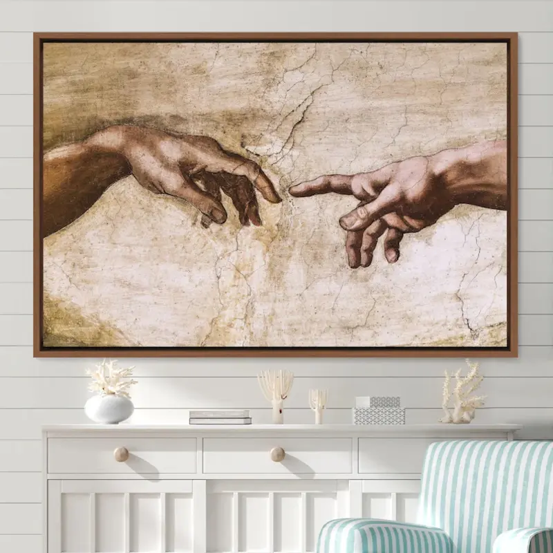 Michelangelo The Creation of Adam Closeup   Canvas Art Print   - Retro Minimalist Spiritual Religious Cultural Wall  , Unframe-Style 08×12inch(20×30cm) Lightweight  -Friendly Room Wall Art Gift