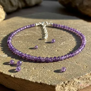 Natural Amethyst Crystal Bracelet Tiny Faceted Gemstone Beads Dainty Bracelet Delicate Crystal Beaded Bracelet Minimalist Style Adjustable, Mother's Day Gift