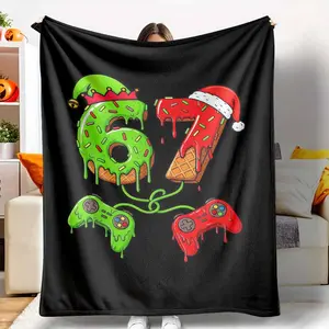 Christmas Gamer  67 Flannel Blanket  Holiday Ice Cream Number Print with Elf and Santa Hats  Soft Warm Cozy Lightweight  Perfect for Gaming Room Couch Bed Winter Gift