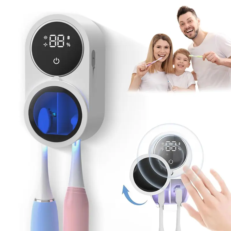 Portable Smart Toothbrush Sterilizer, 1 Count Rechargeable LED Smart Screen Toothbrush Storage Box, Wall Mounted Bathroom Toothbrush Holder, Bathroom Accessory