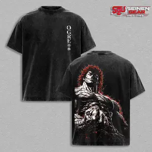 Ogre Baki Hanma Anime Vintage Washed Oversized Shirt, Heavy Cotton Manga Graphic Tee, Japanese Streetwear Fashion Outfit, Trendy Y2K Anime Merch Gift