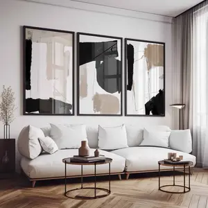 Modern Neutral Abstract Gallery Wall Art Set of 3 Neutral Nordic Poster Modern Abstract Art Black Beige Japandi Printable Abstract Art