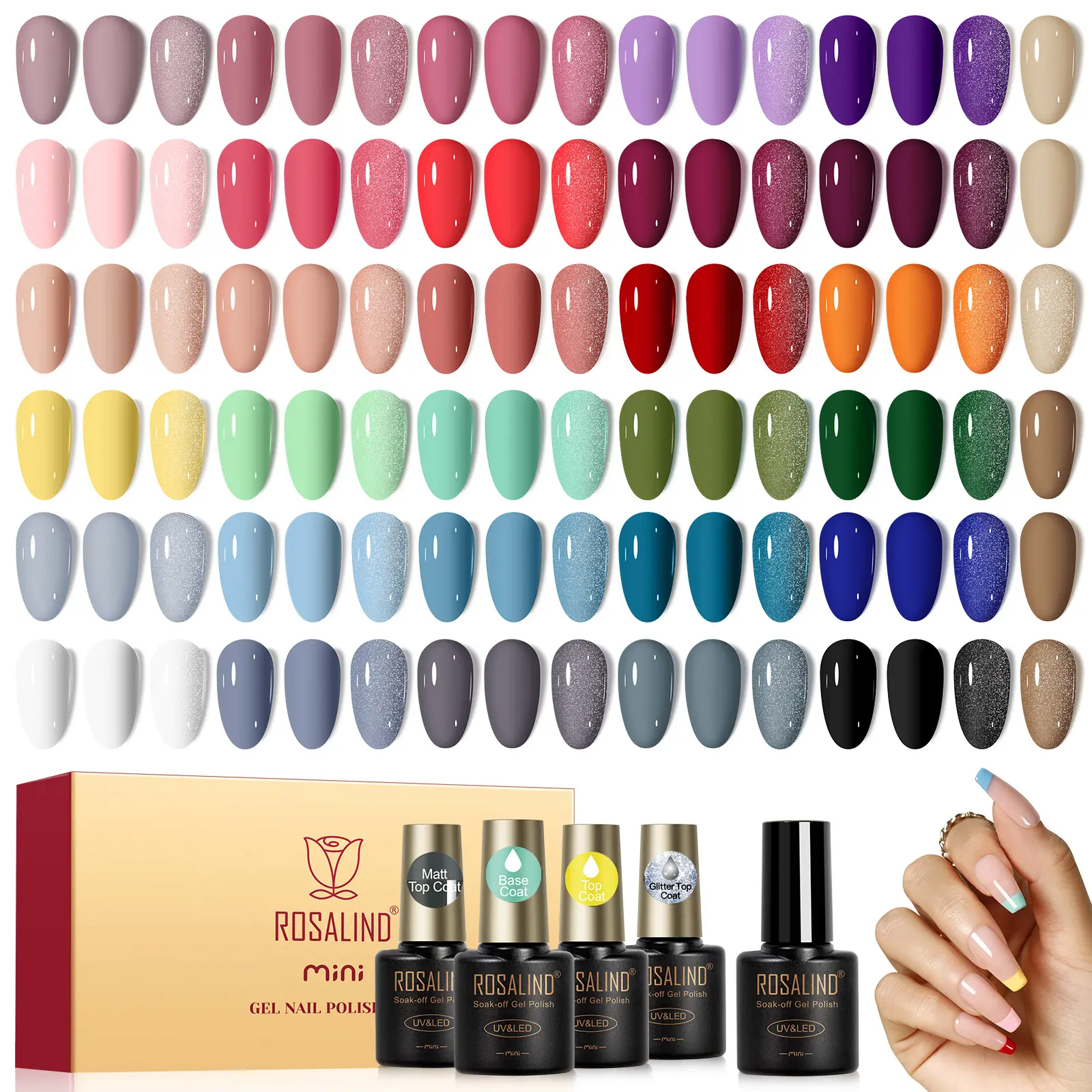 ROSALIND 36-Piece Gel Nail Polish Set, Long-Lasting Cosmetic Colors, for Nail Art & Manicure, UV-LED Lamp Required