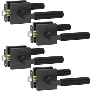 4 Pack Black Privacy Door Handles, Heavy Duty Interior Door Lever Door Knobs with Locks for Bedroom Bathroom, Fits Left Right Sided Indoor Doors