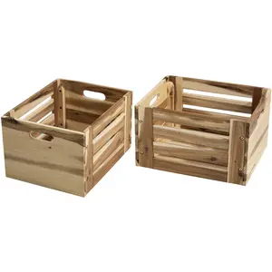 eHemco Solid Wood Storage Crates, Set of 2 Boxes Decor Organiser Containers Wooden, Easy Installation