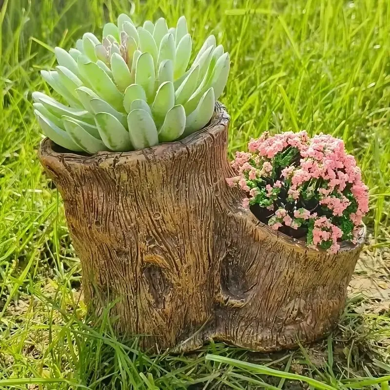 Resin Tree Stump Planter, Vintage Style Garden Pot, Decorative Garden Planter, Outdoor Flower Container, Perfect for Yard and Lawn Display, Planters for Outdoor Plants, Decorative Garden Pots
