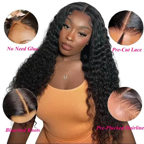 28" Deep Wave Human Hair 4x7 Lace Glueless Wig - Natural Looking Hairline, Breathable Cap & Easy Install, Everyday & Special Occasions By YMSGIRL Hair