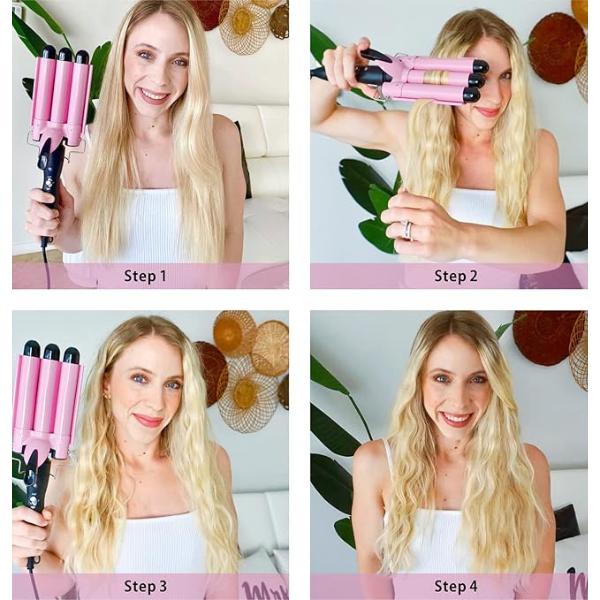3 Barrel Curling Iron, 1 Inch Crimper Hair Tool for Women with Two Temperature Settings for Comfortable Curling Waves - Curler Comfort Comfort Quick Styling Even Heat Distribution