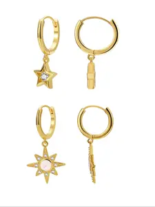 Women's Elegant Star & Sun Design Dangle Earrings, Fashion Rhinestone Decor Jewelry for Party, Daily Clothing Decor, Trendy All-match & Exquisite Jewelry for Gift