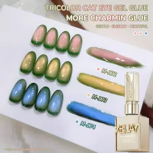 XEIJAYI 3pcs New Super Glossy Guava Cat Eye Nail Art Blue and Pink Trendy Nail Art Fashion Salon Cat Eye Design Art Gel, Shimmering Gloss, Dazzling Cat Eye, Women's Nail Art Tools DIY Nail Art Gel