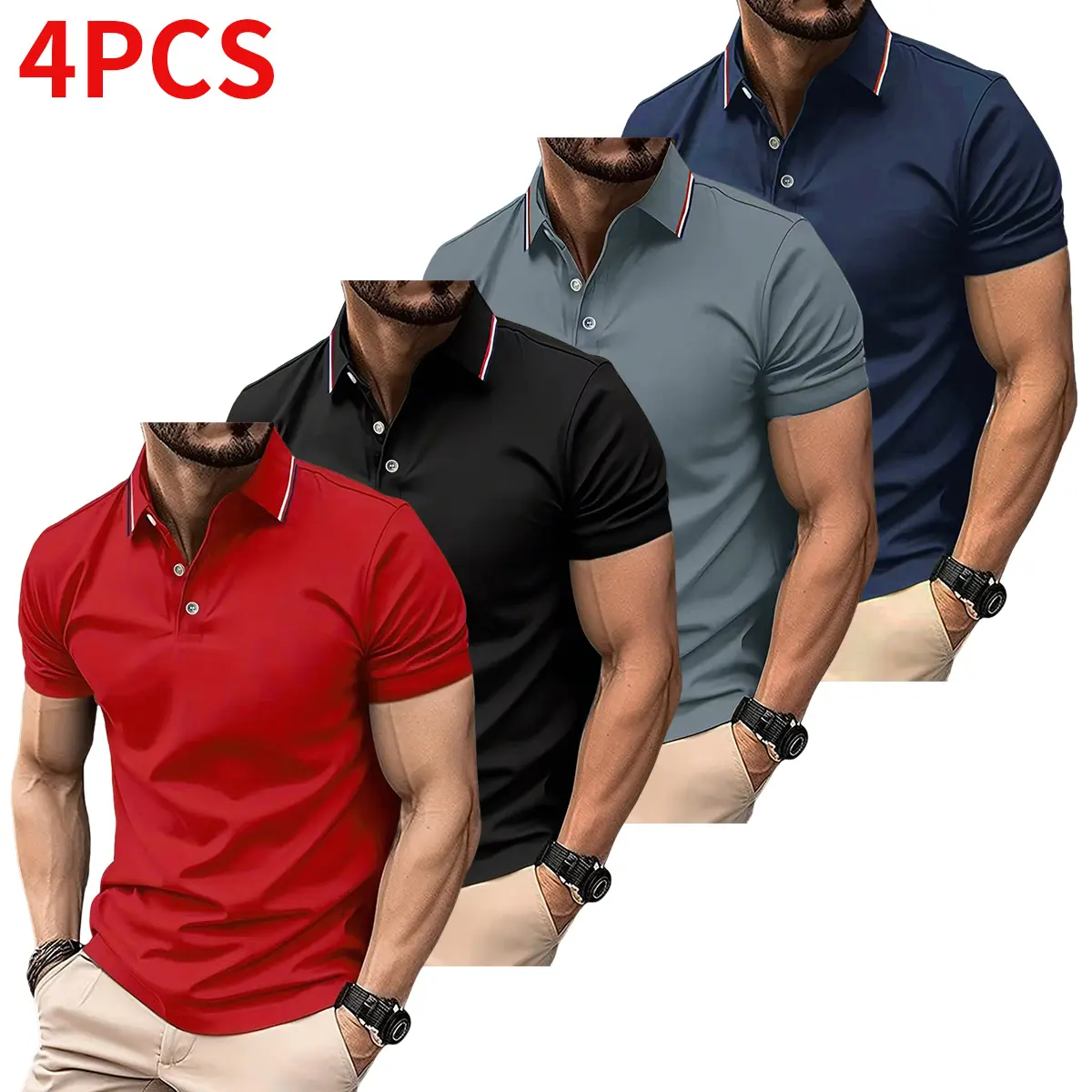 Red + Black + Gray + Dark Blue