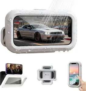 Waterproof Shower Phone Holder with 360° Rotation, Angle Adjustable, Wall Mounted Phone Holder for Bathroom Mirror Bathtub Kitchen, Up to 6.8 Inch (Upgraded)