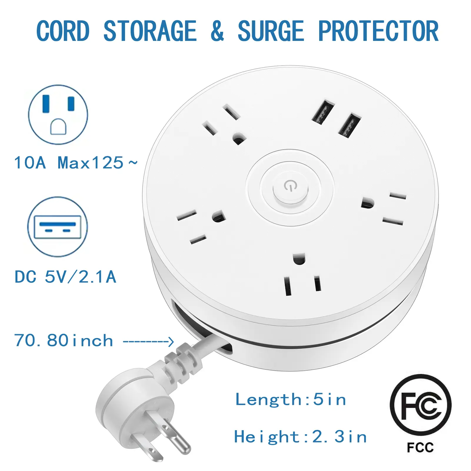 Round outlet with USB port, can be stored