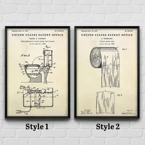 Toilet Flush &Amp; Toilet Paper Patent Poster, Bathroom Blueprint Wall Art, Restroom Vintage Decor, Set Of 2 Prints, Print Poster Gift For All