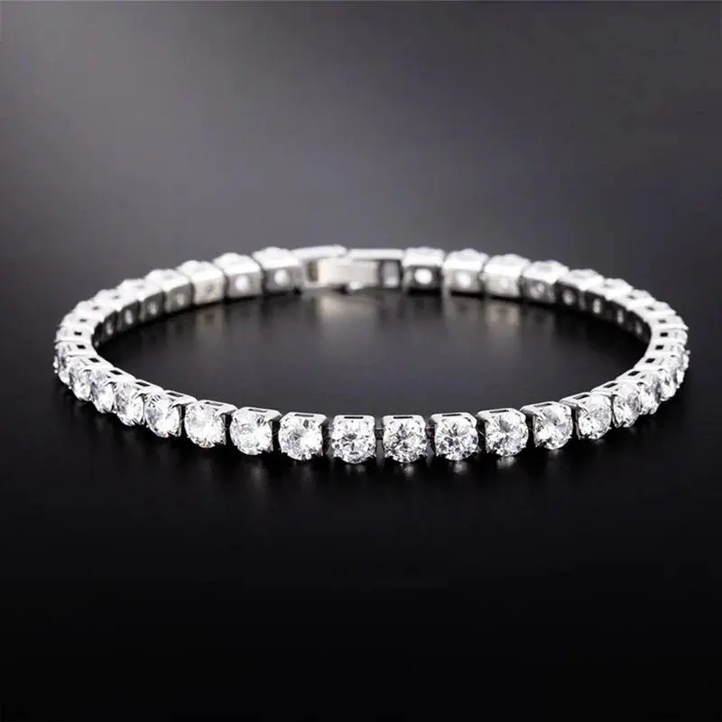 Hiphop Iced Out  4mm Cubic Zirconia AAA+Rhinestone Tennis Bracelets For Women Men Gold Color Silver Color Bracelet Chain Daily Jewelry