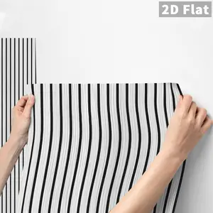 1PC QT Black & White Wavy Stripe Wall Sticker - Frosted PVC Self-Adhesive, Removable Waterproof Oil-Proof, DIY Peel & Stick for Modern Minimalist Decor
