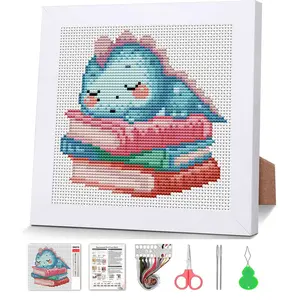 Dragon Book Cross Stitch Kits for Beginners,Animal Stamped Cross Stitch for Adults with Framed,Crafts for Girls 8-12 Embroidery Kit Partial 11CT Cross-Stitch Arts and Crafts for Adults 7x7inch