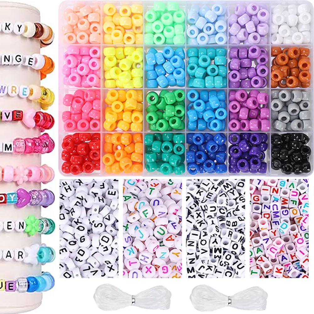 Friendship Bracelet Making Kit, 24 Colors Bucket Beads with Letter Beads, Beading Supplies, Bead Kits, DIY Mix Beads, DIY Craft Jewelry Necklace, Perfect for Handmade Accessories, Bead Assortment
