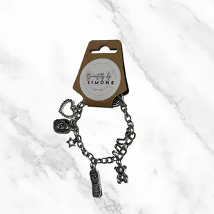 Beautifully by Simone Stainless Steel Wrist Chain Charm Bracelet with Adjustable Length & Random Charms Trendy Stack Bangle Personalized Jewelry