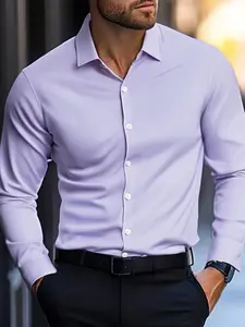 Men's Long Sleeve Fitted Business Shirt, Simple Comfortable Design, Multiple Colors Available, Trendy Fashion for Spring & Fall
