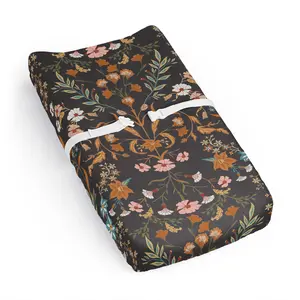Sweet Jojo Designs Boho Wildflower Vintage Floral Girl Baby Changing Pad Cover Sheet Newborn Diaper Table Change Mat Cover Black Orange Teal Bohemian Farmhouse Botanical Cottagecore Leaf Indie Rustic