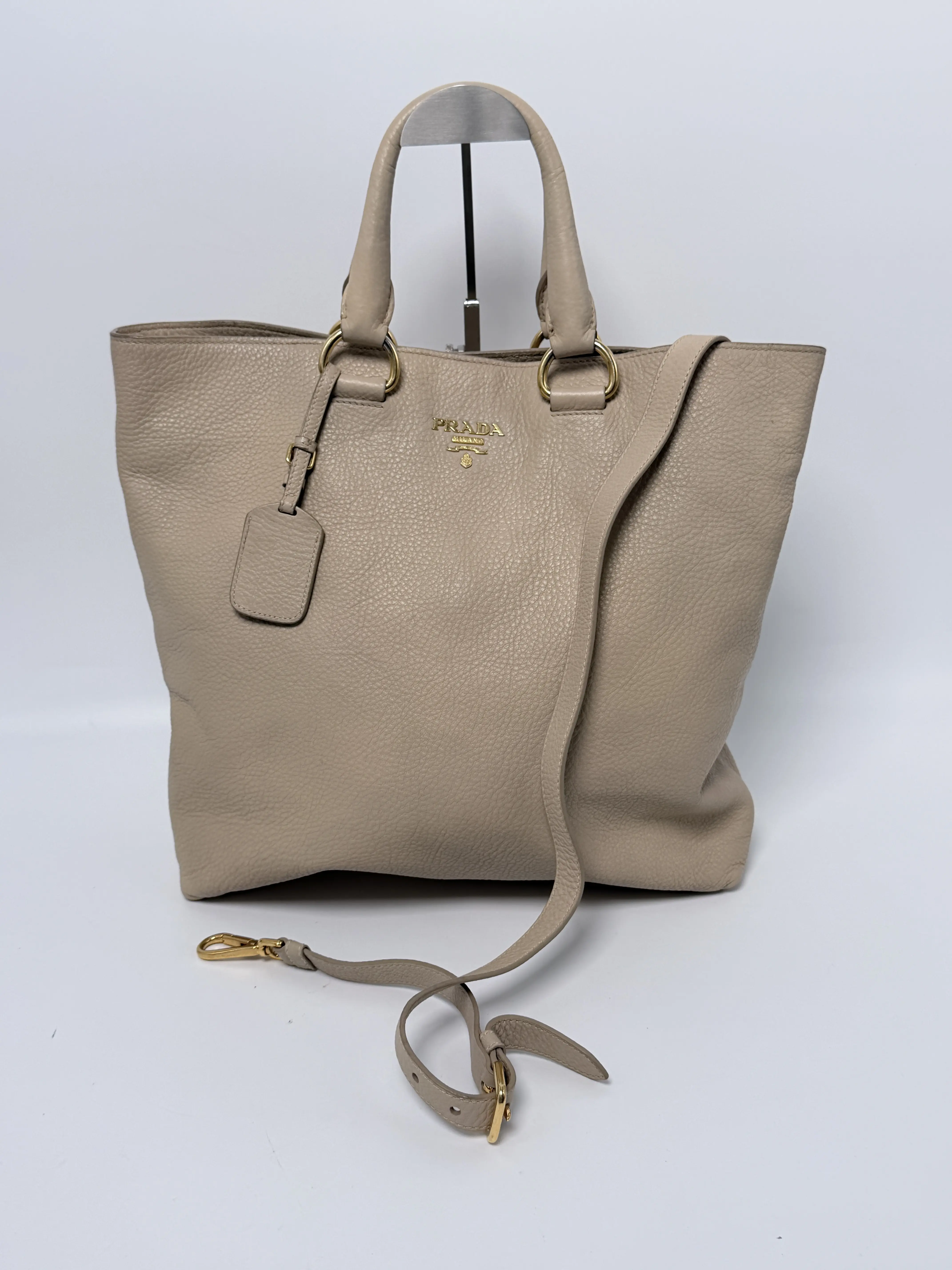 Pre-owned PRADA leather Tote Bags Vitello Daino Shopping Tote Bag JE524PD