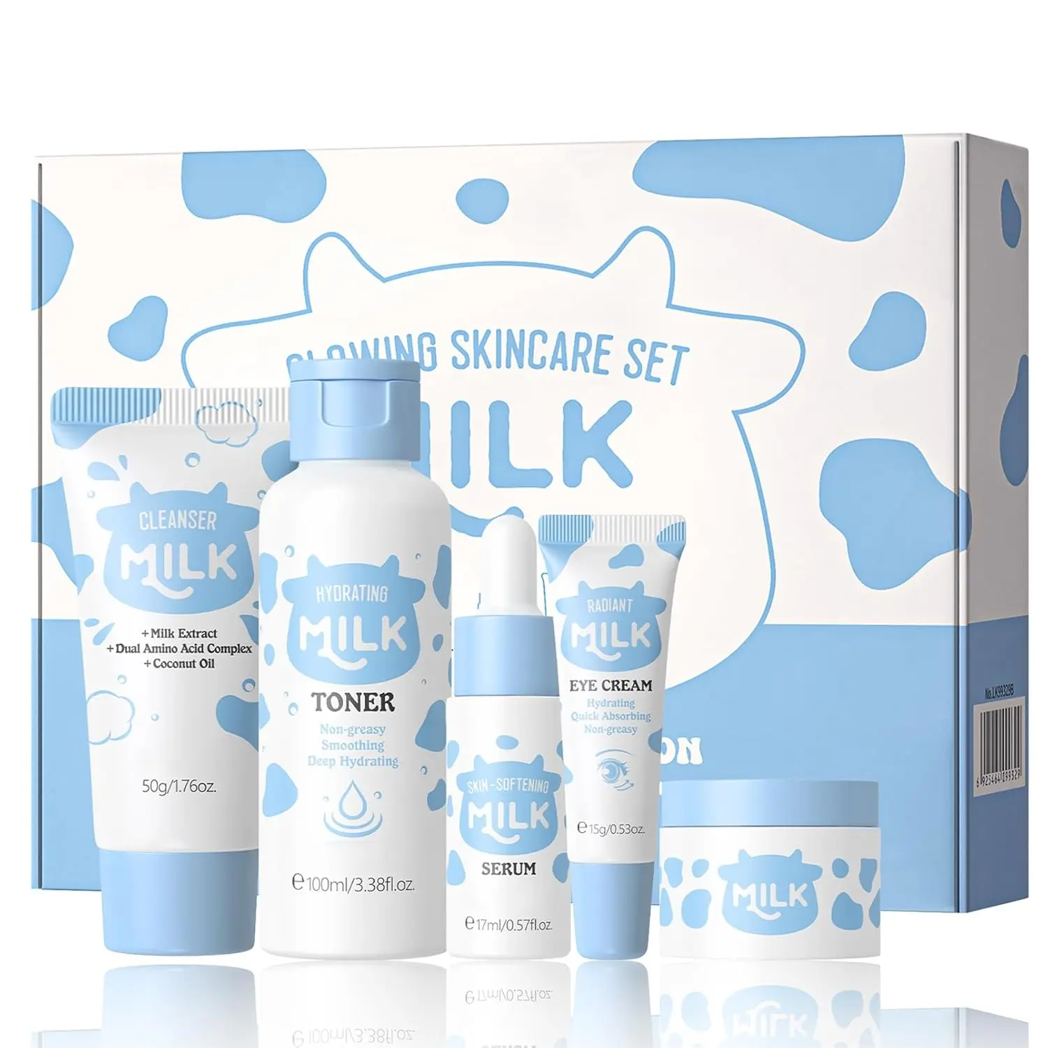 5PCS Milk Skincare Set for Girls & Teens, Gentle Daily Face Care Kit with Cleanser, Toner, Serum, Face Cream & Eye Cream, Hydrating Skincare Gift Set for Ages 8-12, Birthday Gift