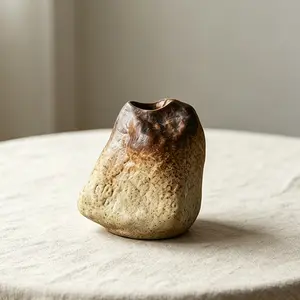 Wabi Sabi Stone Textured Ceramic Vase, Rustic Japanese Ikebana Vase, Handmade Small Pottery Flower Vessel for Dried Flowers, Zen Home Decor for Tea Room, Living Room & Desk
