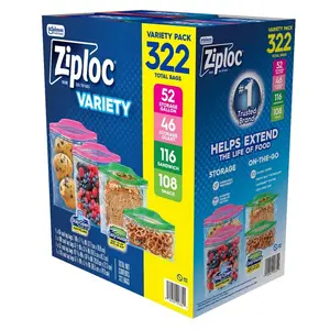 Ziploc Bag Variety Pack 322 Bags Gallon, Quart, Sandwich & Snack