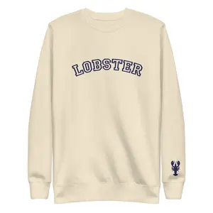 Lobster Collegiate Embroidered Sweatshirt with Lobster Wrist Embroidery | Preppy Maine Coastal Crewneck