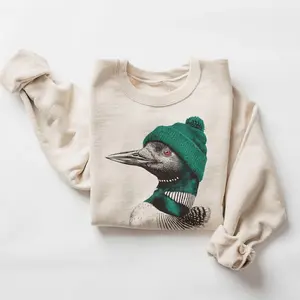 Retro 90's Common Loon Wearing Beanie Vintage Birdwatching Birding Unisex Sweatshirt DICH #2357
