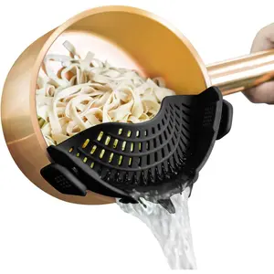 Clip-On Silicone Strainer for Pots & Pans - Flexible BPA-Free Kitchen Colander for Draining Pasta, Vegetables, Fruits & Meat - Universal Fit Non-Slip Food Strainer with Secure Clips - Heat Resistant Cooking Utensil for Easy Washing & Storage