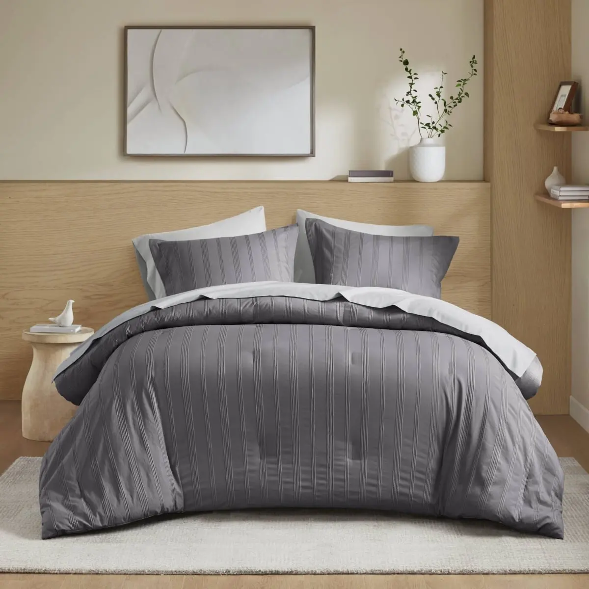 Full Size Woven Striped Bedding Set for Full Size Bed - Soft, Durable, Machine Washable Charcoal Comforter Set for Modern Home Decor (AM10-0559), Bedding Sets