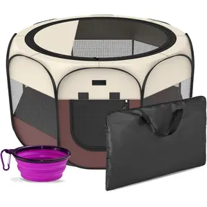 Portable Foldable Pet Dog Cat Playpen and Puppy playpen Pet Tent with Carrying Case Collapsible Travel Bowl Indoor/Outdoor Use with Water Resistant and Removable Shade Cover