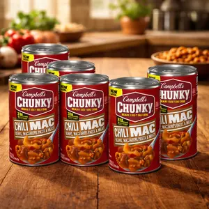 6 Packs Hearty Chili Mac Style Canned Soup with Pasta and Beef Flavor, Ready to Eat Meal for Quick Lunch, Dinner or Pantry Storage, 18.8 Oz