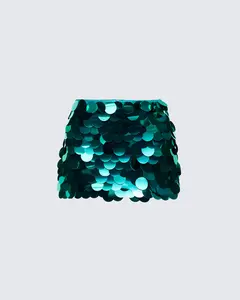 Pearle Green Disc Sequin Mini Skirt