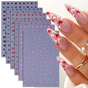 2pcs Valentine's Day Nail Art Stickers Set, Cute Heart Design DIY Manicure Decals, Perfect for Women & Girls Holiday Decorations, Glitter Decorative Nails