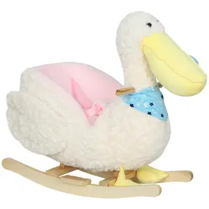 Qaba Pelican Baby Rocking Horse, Plush Stuffed Animal Rocker for Toddlers, Kids Ride on Rocking Horse with Realistic Duck Sound, White