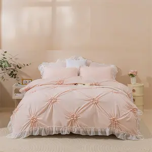 3pcs Princess Style Chiffon Lace Bedding Set, Includes Duvet Cover and 2Pillowcases, Comfortable Girls Bedroom Set for All Seasons, Soft Bedding Sets