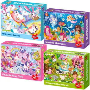 QUOKKA 4 Set 60 Piece Puzzles for Kids - Unicorns, Princesses & Animals - Jigsaw Puzzles for Kids' Development & Play Fantasy