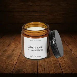 White Sage & Lavender Soy Candle 🪻 | Relaxing, Aromatherapy, Natural Wax | Amber Jar, Home Decor, Gift for Her, Self-Care