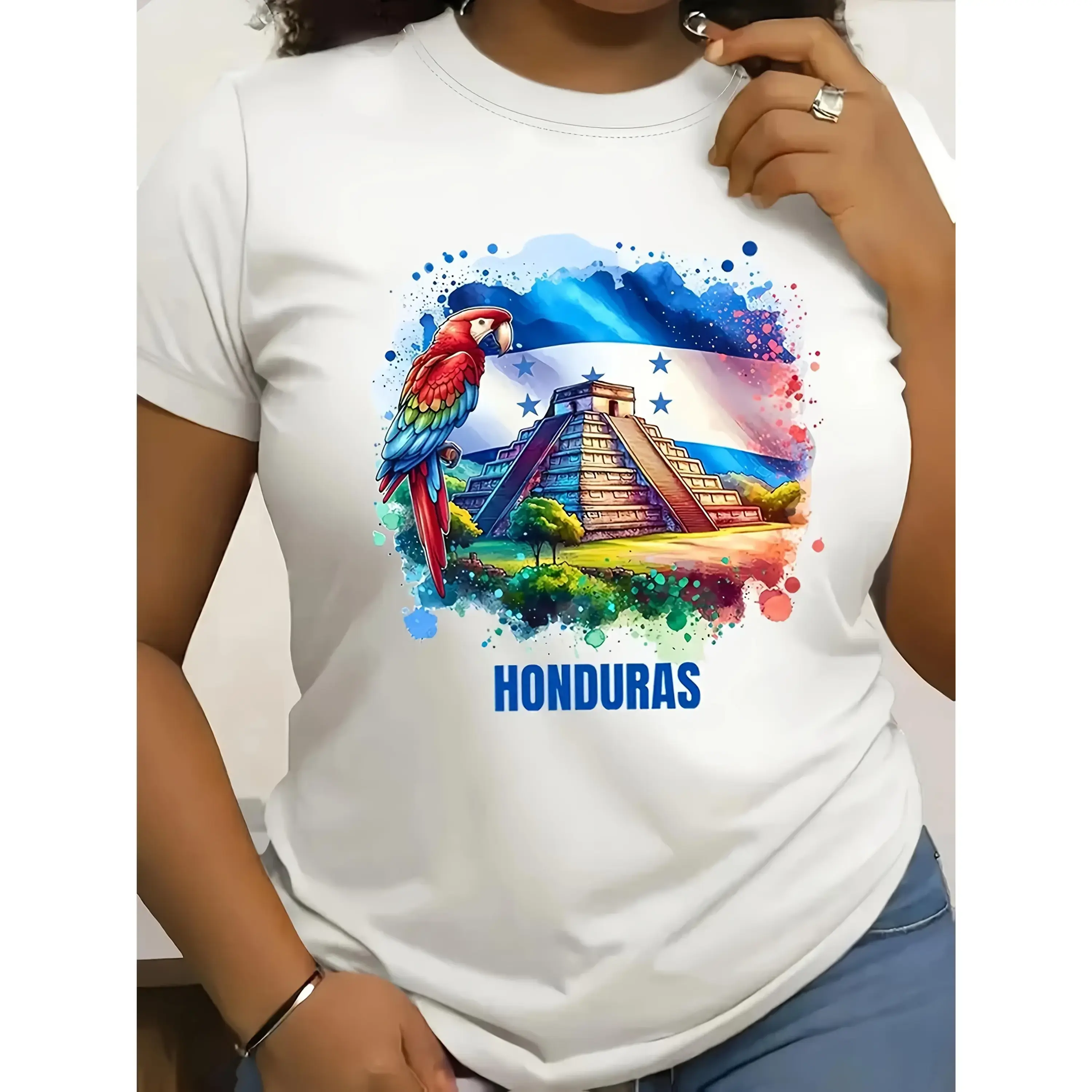 Men's Honduras Bold Graphic Art Anime Print Cotton T-Shirt - Round Neck, Short Sleeved, Regular Fit, Regular Length, All-Season Casual Top, Wide Size Range, Casual Wear