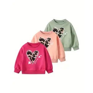 3-piece girls love Joker round neck pullover in autumn and winter children comfortable warm fashion cute children's clothing