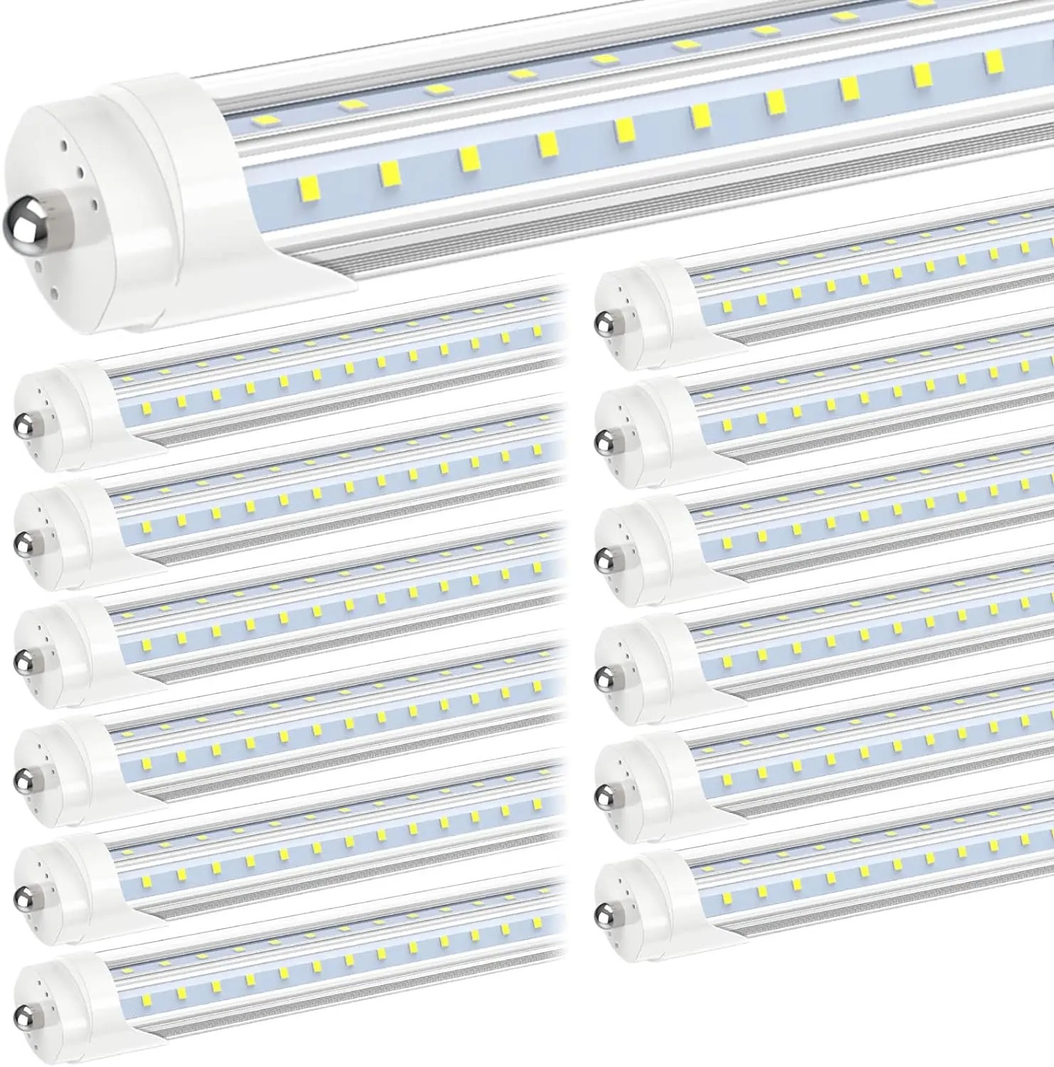JESLED T8/T10/T12 8FT LED Tube Light, Single Pin FA8 Base, 50W 6000LM 5000K Daylight White, 270 Degree V Shaped LED Fluorescent Bulb (130W Equiv.), ETL Listed, Clear Cover, Dual-Ended Power (12-Pack)