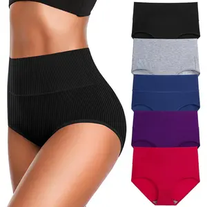 Women's High Waist Cotton Underwear Super Stretchy Briefs Full Coverage Panties Soft Women Panties 5-Pack