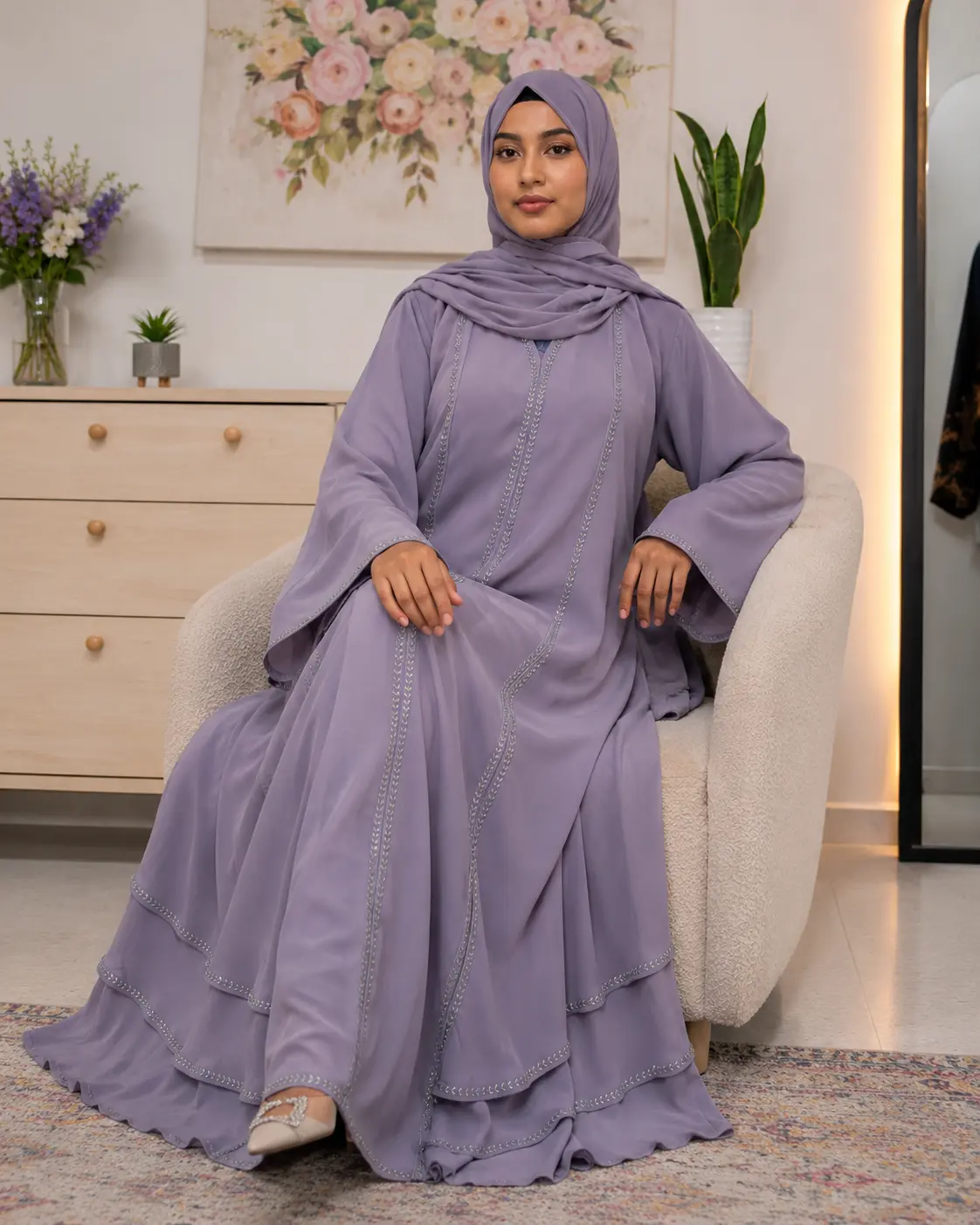 Chiffion dubai abaya with hijab,Flare islamic dress