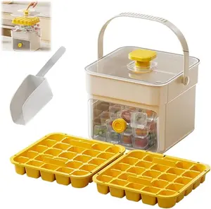 48 Cube Ice Maker with Easy Press Lid, Double-Deck Portable Ice Cube Tray, Ice Cube Mold Maker Container Box for Freezer Includes Lid Bin Tongs, Personal Use in Whiskey, Coffee and Beverages