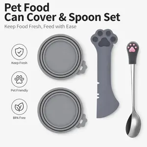 4 Pcs Cat Food Can Spoon & Lid Set – Multi-Function Opener, Stainless Steel Wet Food Spoon, Silicone Can Covers for Cats & Dogs – Keep Leftovers Fresh tiktokshopspringglowup