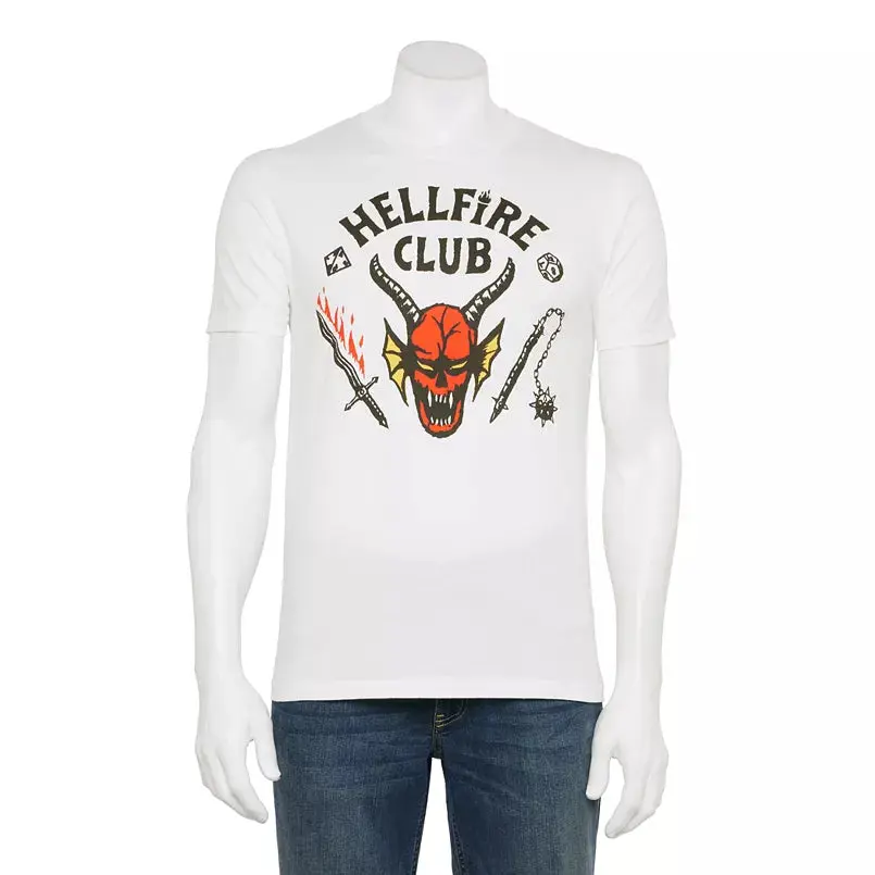 Men's Hellfire Club Graphic Cotton Tops - Short-Sleeve Casual Streetwear T-Shirt, Hellfire Logo Print, Cotton Fabric, Machine Washable